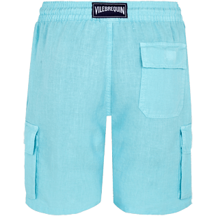 Uomo Altri Unita - Bermuda cargo uomo in lino tinta unita, Acqua back Uomo Altri Unita - Bermuda cargo uomo in lino tinta unita, Acqua back