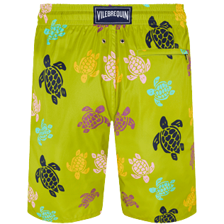 Men Long classic Printed - Men Swim Trunks Long Ultra-light and packable Ronde Des Tortues Multicolores, Matcha back view