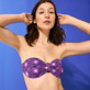 Damen Bandeau Bedruckt - Hypno Shell Bandeau-Bikinioberteil für Damen, Marineblau Vorderseite getragene Ansicht