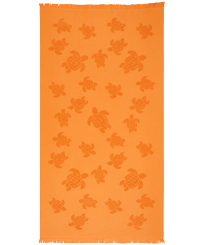 Beach Towel in Organic Cotton Turtles Jacquard Terracotta front view