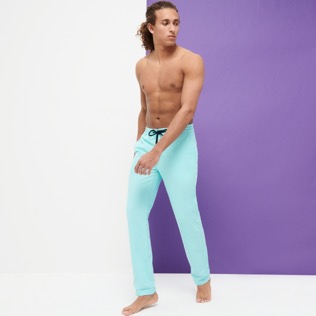 Hombre Autros Liso - Pantalones cómodos elásticos de lino y algodón lisos para hombre, Laguna detalles vista 3