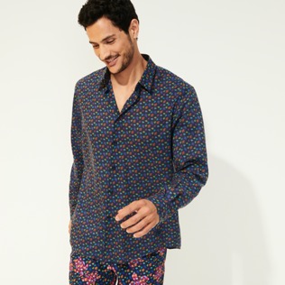Men Others Printed - Unisex Cotton Voile Summer Shirt Micro Ronde Des Tortues, Navy details view 5