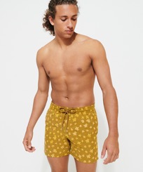 Men Embroidered Embroidered - Men Embroidered Swim Shorts Micro Ronde Des Tortues - Limited Edition, Bark front worn view
