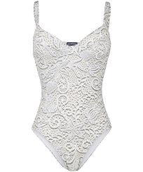 Women One-piece Swimsuit Dentelles Blanco vista frontal