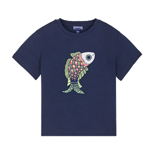 Boys Others Embroidered - Boys Cotton T-Shirt embroidered pattern, Navy front Boys Others Embroidered - Boys Cotton T-Shirt embroidered pattern, Navy front