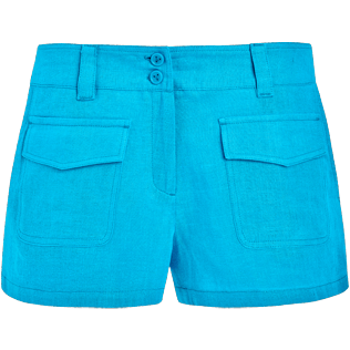 Women Others Solid - Women linen bermuda shorts solid - Vilebrequin x JCC+ - Limited Edition, Swimming pool front Women Others Solid - Women linen bermuda shorts solid - Vilebrequin x JCC+ - Limited Edition, Swimming pool front