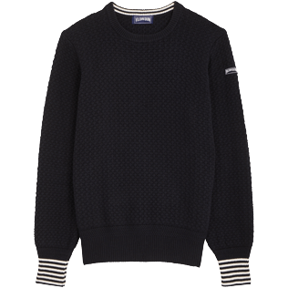Men Others Solid - Men Crew Neck Cotton Cashmere Pullover, Navy front view