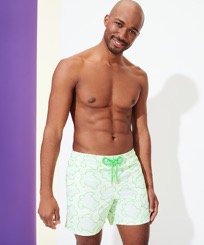 Men Classic Embroidered - Men Swim Trunks Embroidered 2017 Tortues Hypnotiques - Limited Edition, Lemongrass front worn view