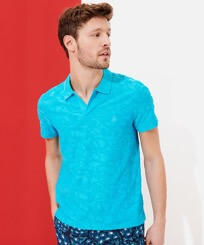 Men Others Solid - Men Terry Jacquard Polo Shirt Solid, Azure front worn view