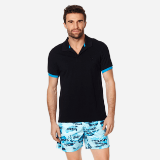 Men Others Solid - Men Cotton Polo Shirt Solid, Black frontworn Men Others Solid - Men Cotton Polo Shirt Solid, Black frontworn