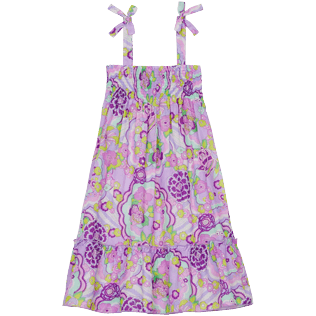 Mädchen Andere Bedruckt - Rainbow Flowers Kleid aus Baumwolle für Mädchen, Cyclamen Vorderansicht