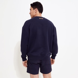 Men Cotton Sweatshirt Embroidered The year of the Rabbit Navy back worn view