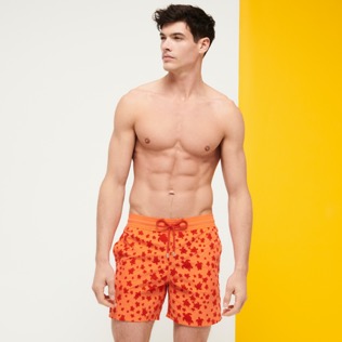 Men Others Magic - Men Swimwear Turtles In The Sky Flocked, Guava front worn view