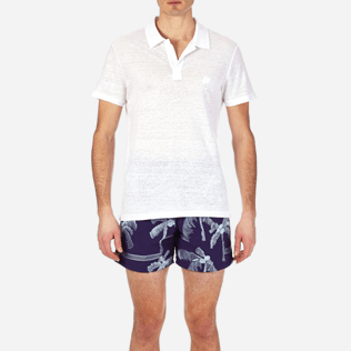 Hombre Autros Liso - Polo en punto de lino liso para hombre, Blanco supp1 Hombre Autros Liso - Polo en punto de lino liso para hombre, Blanco supp1