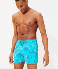 Men Stretch classic Printed - Men Stretch Swimwear 2018 Prehistoric Fish, Azure front worn view