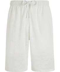 Unisex Linen Jersey Bermuda Shorts Solid Bianco vista frontale