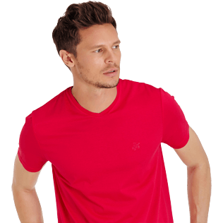 Homme AUTRES Uni - T-Shirt Col V en Coton Mercerisé Homme Uni, Groseille supp1 Homme AUTRES Uni - T-Shirt Col V en Coton Mercerisé Homme Uni, Groseille supp1