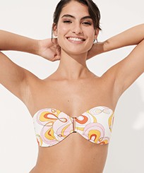 Donna Fascia Stampato - Top bikini donna a fascia Kaleidoscope, Camellia vista frontale indossata