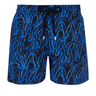 Hombre Clásico stretch Estampado - Bañador elástico con estampado Vilebrequin x Hunt Slonem Gershwin para hombre, Azul marino front Hombre Clásico stretch Estampado - Bañador elástico con estampado Vilebrequin x Hunt Slonem Gershwin para hombre, Azul marino front