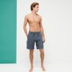 Men Others Solid - Men Linen Bermuda Shorts Natural Dye, Mineral front worn view