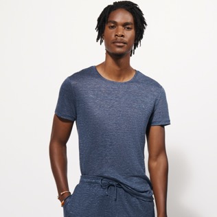 Imagen de Hombre Autros Liso - Camiseta de lino de color liso unisex, Navy heather vista frontal desgastada Imagen de Hombre Autros Liso - Camiseta de lino de color liso unisex, Navy heather vista frontal desgastada