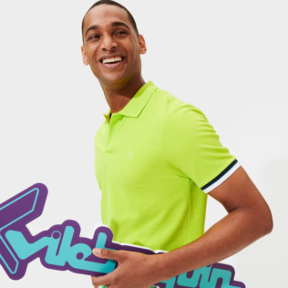 Imagen de Hombre Autros Liso - Polo en piqué de algodón de color liso para hombre, Limoncillo detalles vista 2 Imagen de Hombre Autros Liso - Polo en piqué de algodón de color liso para hombre, Limoncillo detalles vista 2