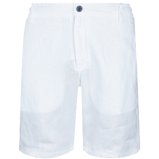 Men Others Solid - Men straight Linen Bermuda Shorts Solid, White back view