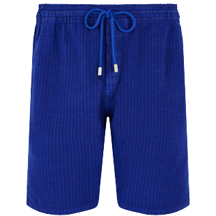 Men Others Graphic - Men Linen Bermuda Shorts Rayures, Purple blue front view