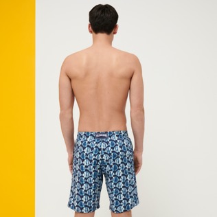 Men Others Printed - Men Swimwear Long Batik Fishes, Navy back worn view