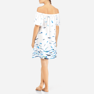 Mujer Autros Estampado - Vestido de manga corta con estampado Blue Breath y escote Bardot, Blanco backworn Mujer Autros Estampado - Vestido de manga corta con estampado Blue Breath y escote Bardot, Blanco backworn