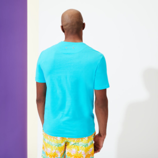 Hombre Autros Liso - Camiseta de algodón orgánico de color liso para hombre, Celeste vista trasera desgastada