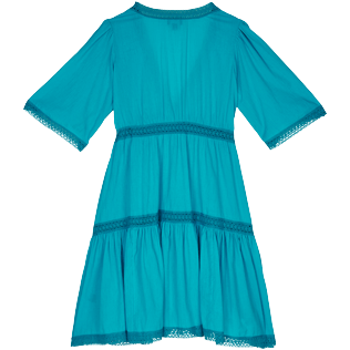 Damen Andere Uni - Mittellanges Solid Kleid aus Baumwolle für Damen, Curacao Rückansicht