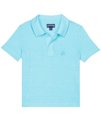 Linen Boys Polo Shirt Solid Lazulii blue front view
