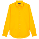 男款 Others 纯色 - 纯色中性纯棉巴厘纱衬衫, Yellow 正面图