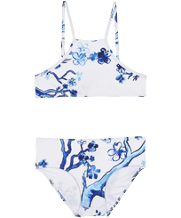 Mädchen Andere Bedruckt - Zweiteiliger Cherry Blossom Badeanzug für Mädchen, Sea blue Vorderansicht