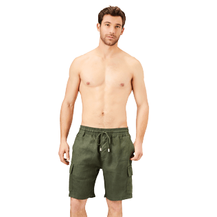 Herren Andere Uni - Einfarbige Leinen-Bermudashorts mit Cargotaschen für Herren, Pepper frontworn Herren Andere Uni - Einfarbige Leinen-Bermudashorts mit Cargotaschen für Herren, Pepper frontworn