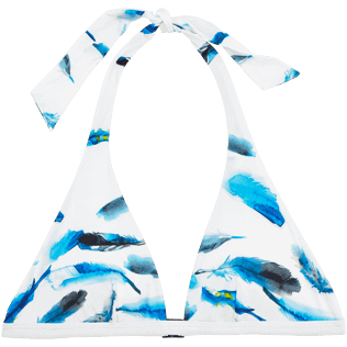 Mujer Tops Estampado - Top de bikini de triángulo con estampado Blue Breath, Blanco front Mujer Tops Estampado - Top de bikini de triángulo con estampado Blue Breath, Blanco front