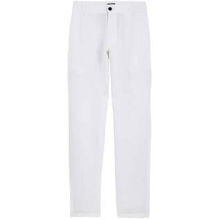 Hombre Autros Liso - Pantalones de corte recto en lino de color liso para hombre, Blanco vista frontal