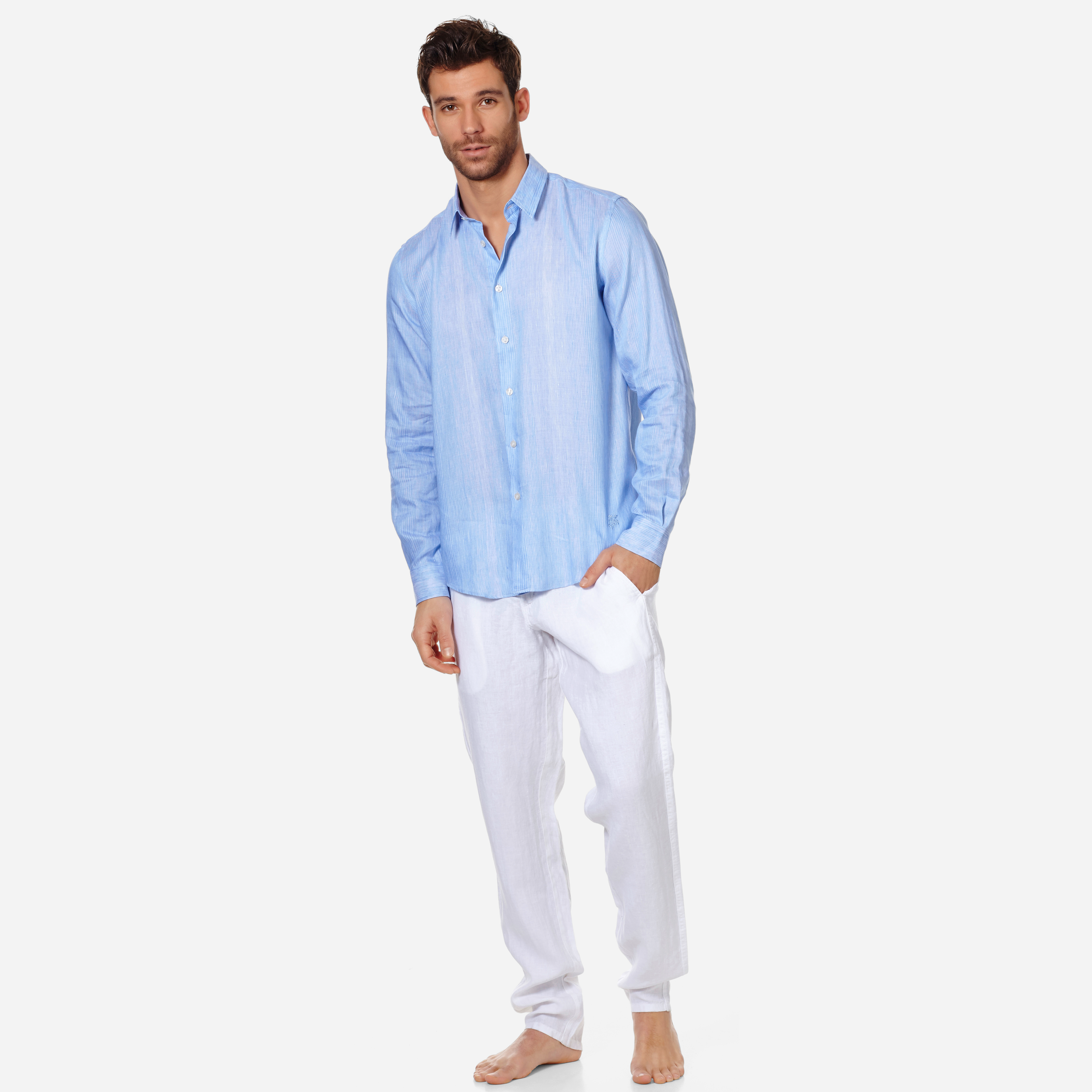 Click to view more detailed imagery on our partner's website Vilebrequin Unisex Linen Cotton Shirt Multi Rayures In Blue
