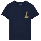 Men Cotton T-Shirt Embroidered The year of the Rabbit Navy front view