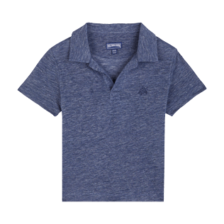 Niños Autros Liso - Polo de lino liso para niño, Dark heather blue front Niños Autros Liso - Polo de lino liso para niño, Dark heather blue front