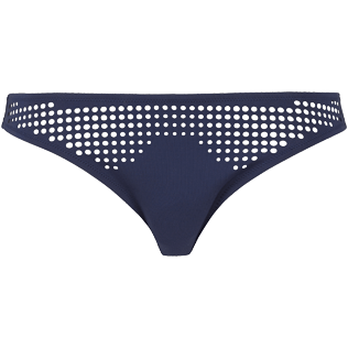 Mujer Braguitas Liso - Braguitas de bikini de talle medio con estampado Pois cortadas a láser para mujer, Azul marino front Mujer Braguitas Liso - Braguitas de bikini de talle medio con estampado Pois cortadas a láser para mujer, Azul marino front