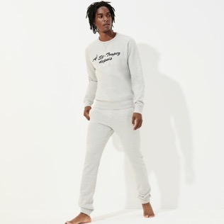 Men Others Embroidered - Men cotton crewneck sweatshirt solid, Lihght gray heather details view 3