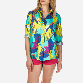 Mujer Camisetas Estampado - Camisa en sarga de seda con estampado Birds of Paradise para mujer, Veronese green supp5 Mujer Camisetas Estampado - Camisa en sarga de seda con estampado Birds of Paradise para mujer, Veronese green supp5