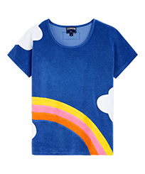 Donna Altri Stampato - T-shirt donna con motivo Multicolor Clouds - Vilebrequin x JCC+ - Edizione limitata, Blu mare vista frontale