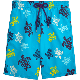 Men Long classic Printed - Tortues Multicolores Long Cut Swim shorts, Azure front Men Long classic Printed - Tortues Multicolores Long Cut Swim shorts, Azure front