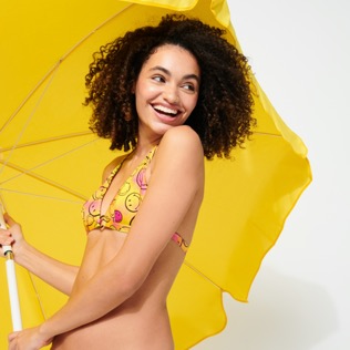 Women Fitted Printed - Women Halter Bikini Top Monsieur André - Vilebrequin x Smiley®, Lemon details view 1
