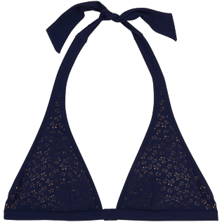 Mujer Halter Lazercut - Top de bikini de triángulo con estampado Micro Ronde des Tortues, Azul marino front Mujer Halter Lazercut - Top de bikini de triángulo con estampado Micro Ronde des Tortues, Azul marino front
