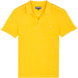 Uomo Altri Unita - Polo uomo in jersey di lino tinta unita, Curry front Uomo Altri Unita - Polo uomo in jersey di lino tinta unita, Curry front