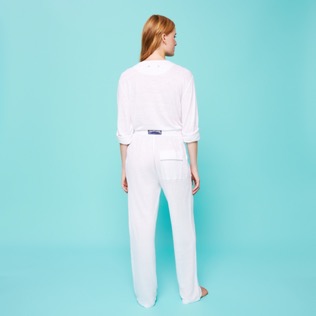 Unisex Linen Jersey Pants Solid Blanco vista trasera desgastada